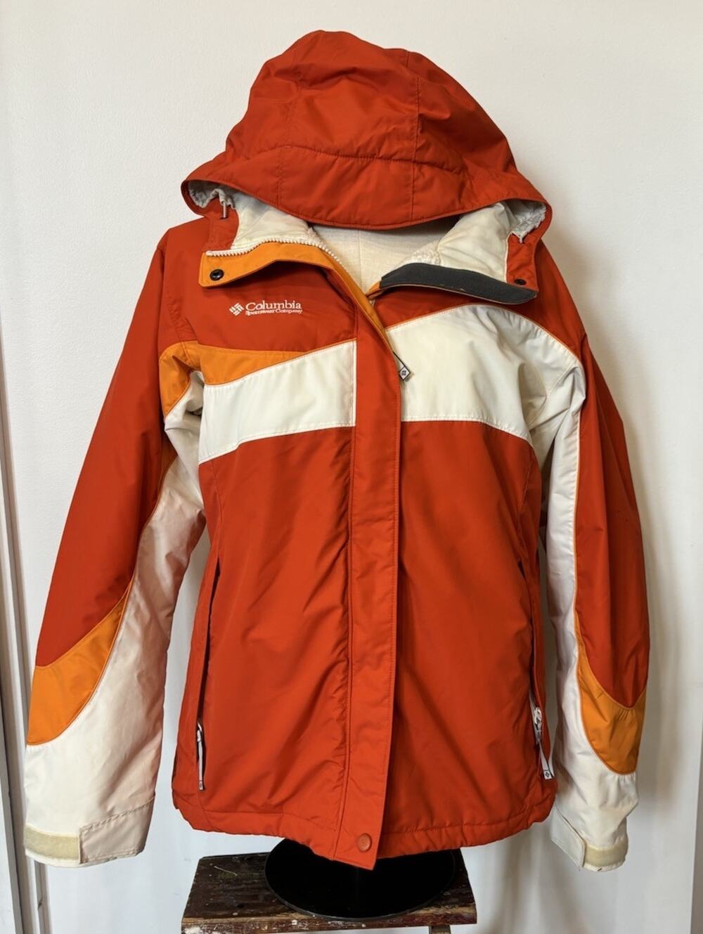 Columbia Sportswear Orange Winter Ski Coat Jacket Zip Hood Womens Large